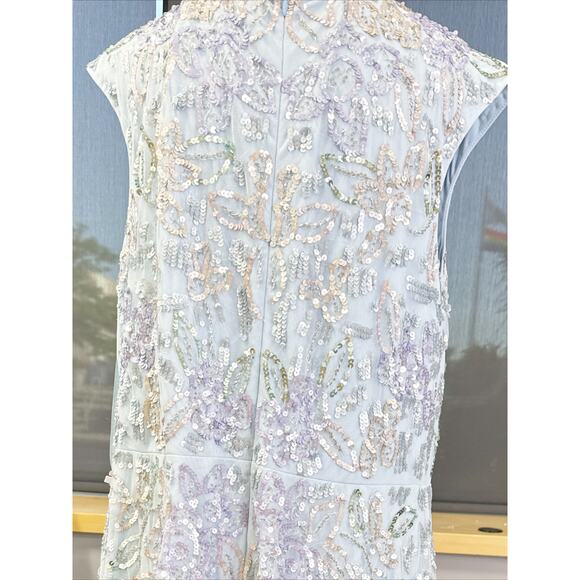 Sequined High Neck Cap Sleeve A Line Gown 5647 Size 16 - Picture 7 of 9